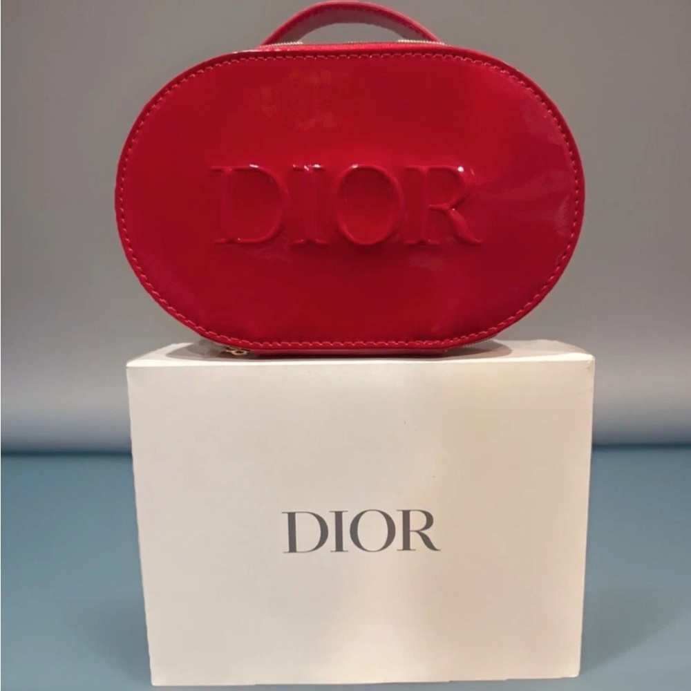 Dior Red Cosmetic Bag with Glossy Finish 6x4x2”